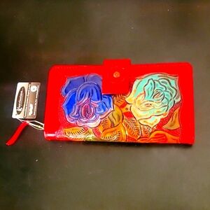 Handmade painted leather clutch